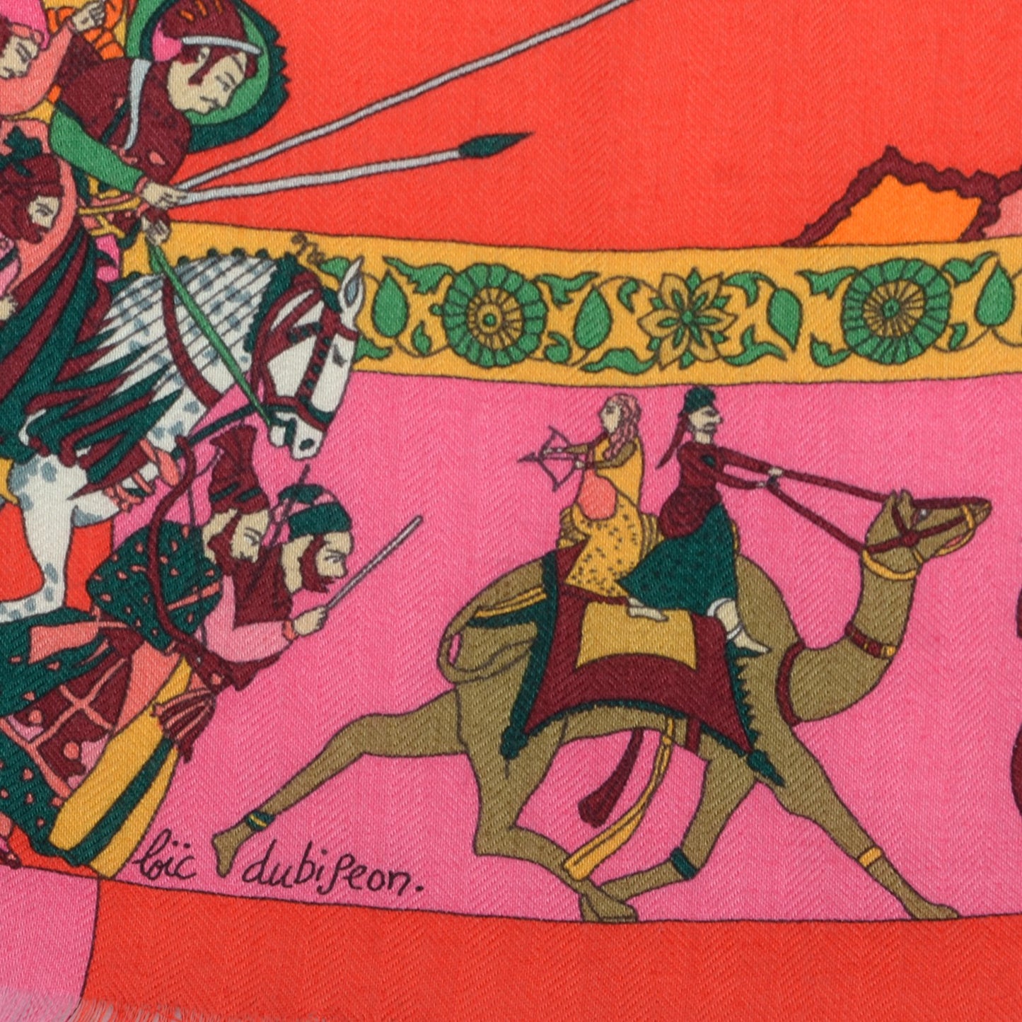 Silk Cashmere Fantaisies Indiennes Scarf 90 Rouge Rose Vif Vert