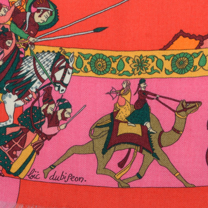 Hermes Silk Cashmere Fantaisies Indiennes Scarf 90 Rouge Rose Vif Vert 5 of 7