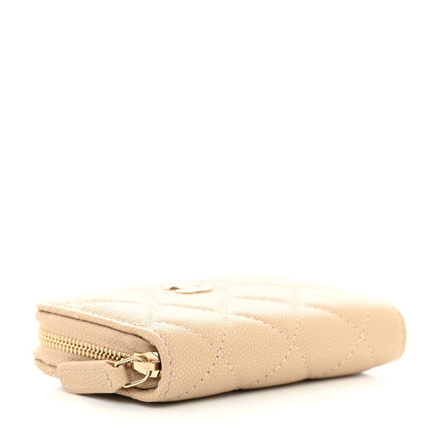 Iridescent Caviar Quilted Zip Around Coin Purse Beige