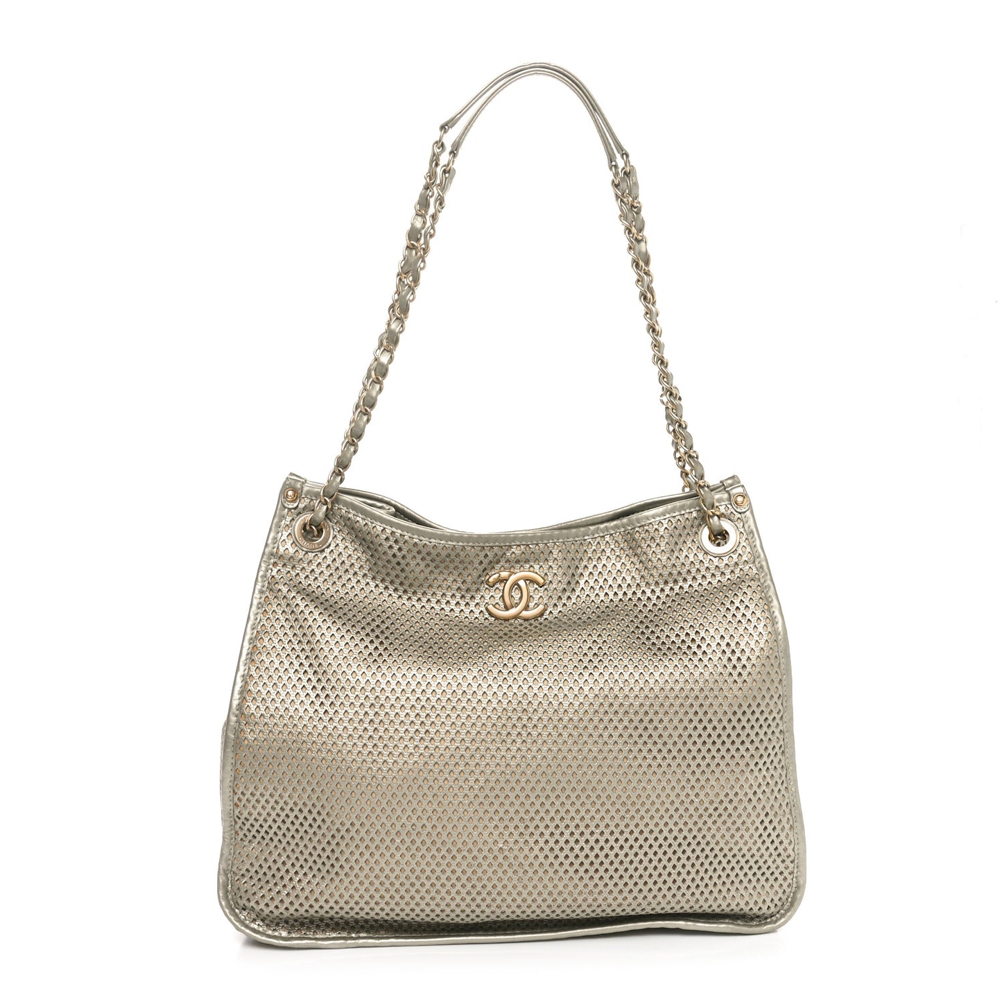 Metallic Calfskin Perforated Up In The Air Tote Light Gold
