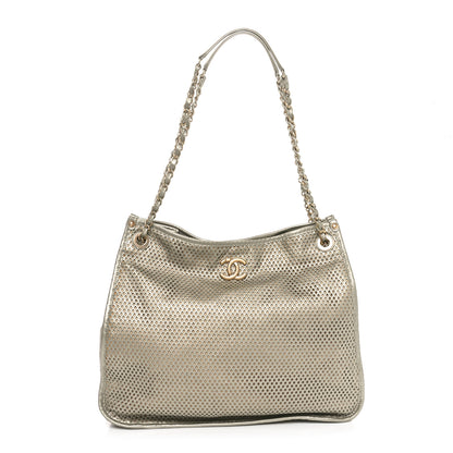 Chanel Metallic Calfskin Perforated Up In The Air Tote Light Gold 1 of 10