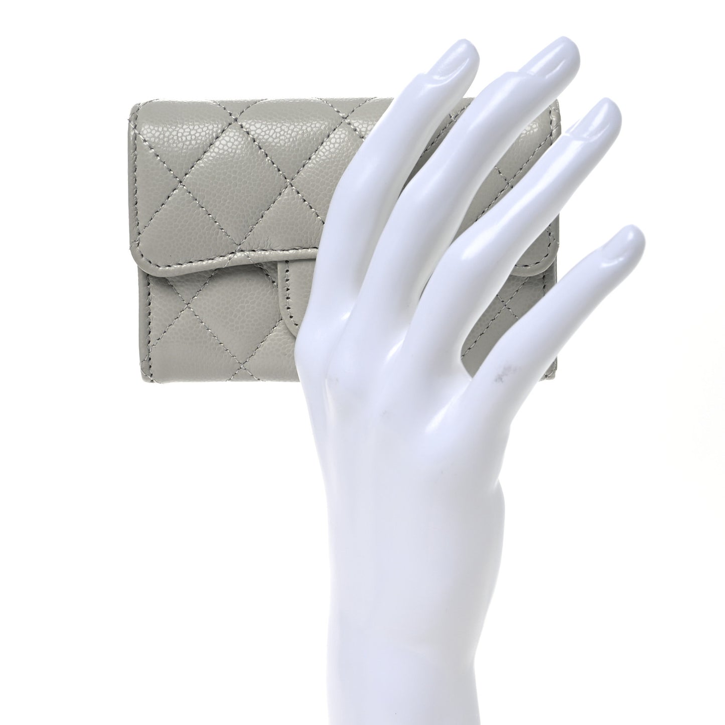 Caviar Quilted Flap Card Holder Wallet Grey