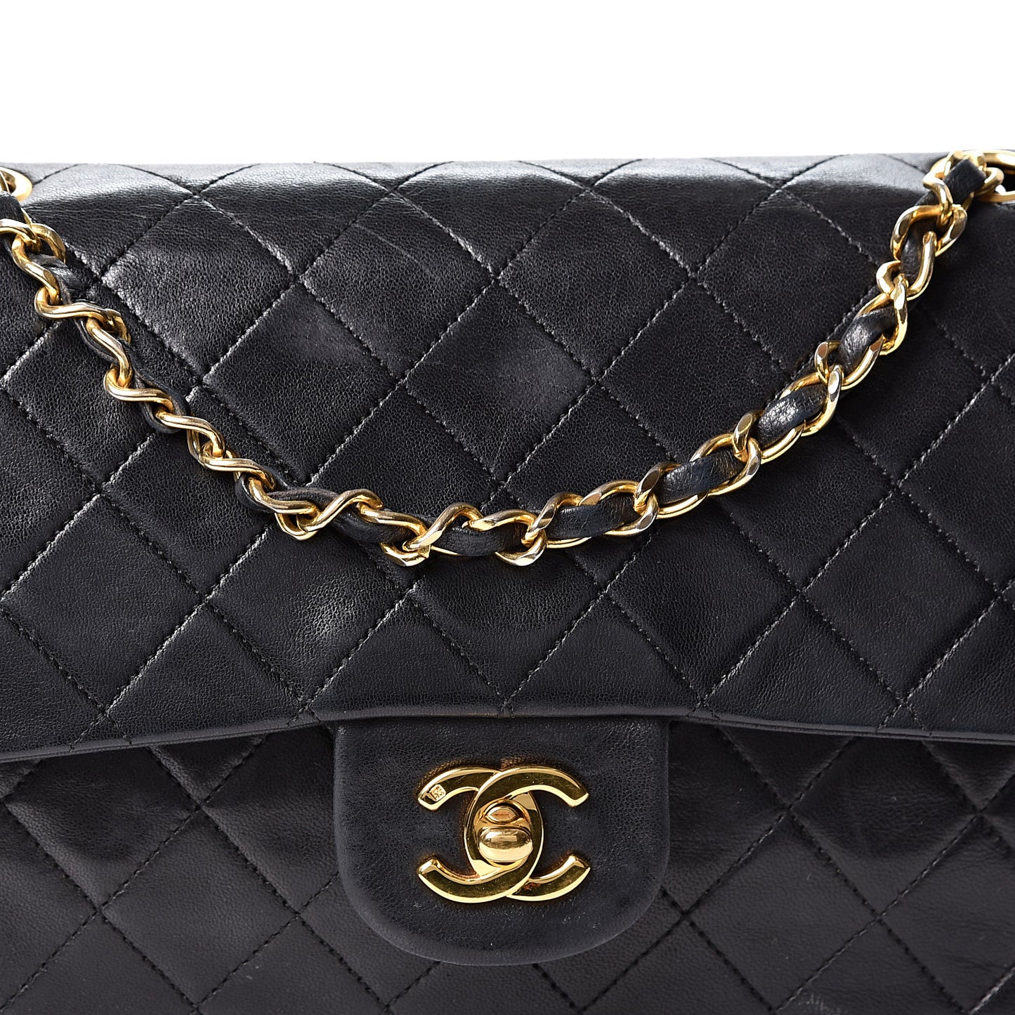 Lambskin Quilted Medium Double Flap Black