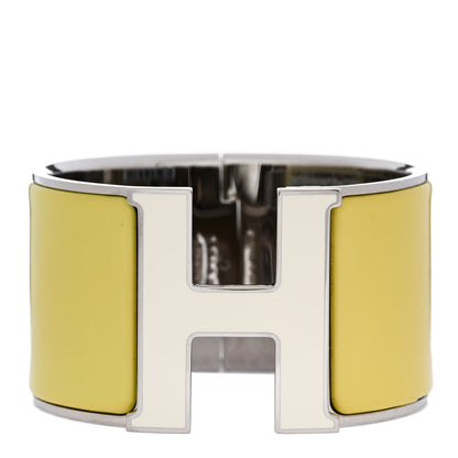 Hermes Enamel Extra Wide Clic Clac H Bracelet PM White Jaune Citron 1 of 4