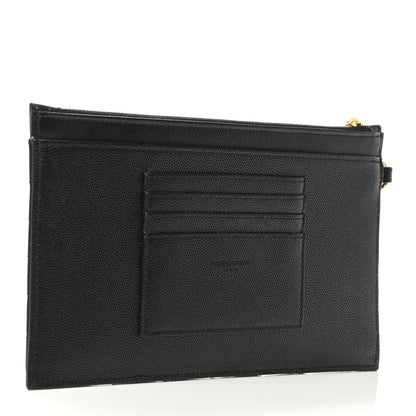 Saint Laurent Grain De Poudre Chevron Monogram Large Bill Pouch Black 2 of 4