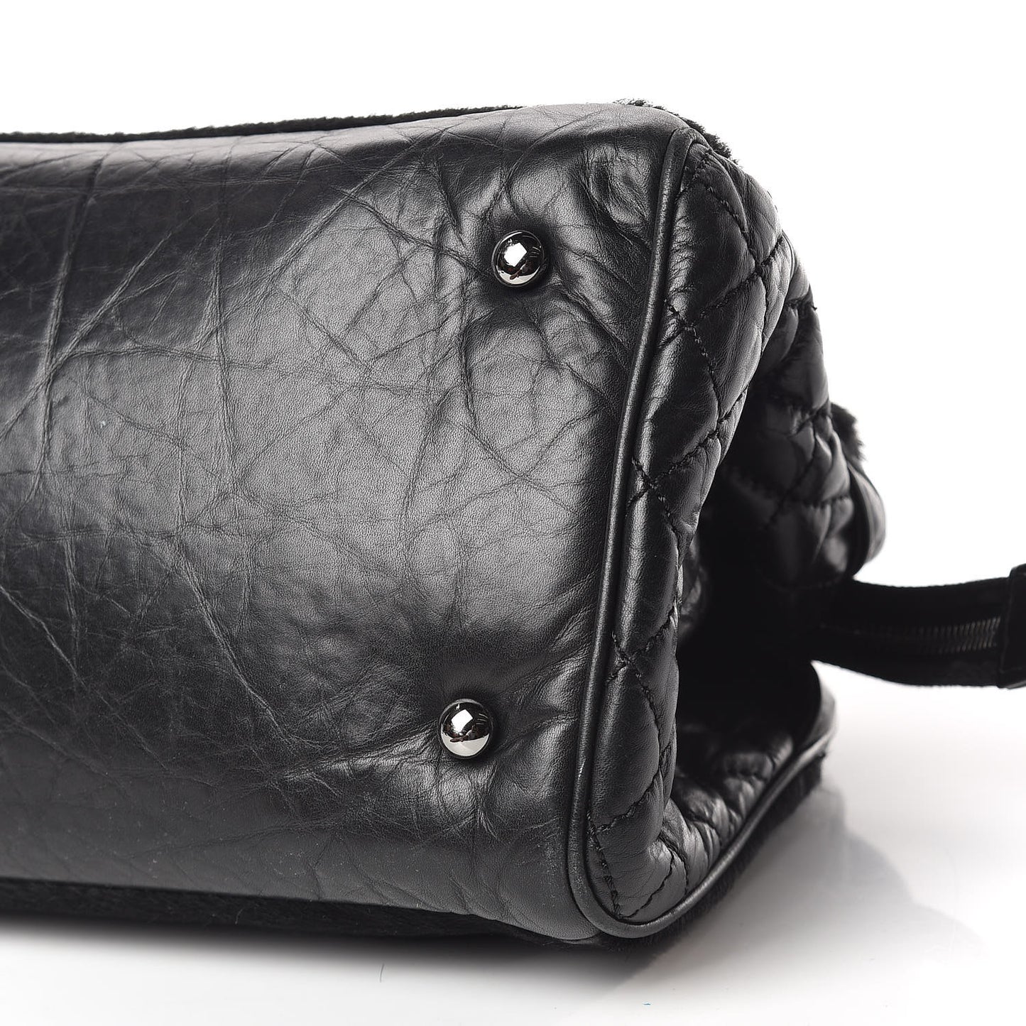 Aged Calfskin Pony Hair Quilted Miss Pony Bowler Black