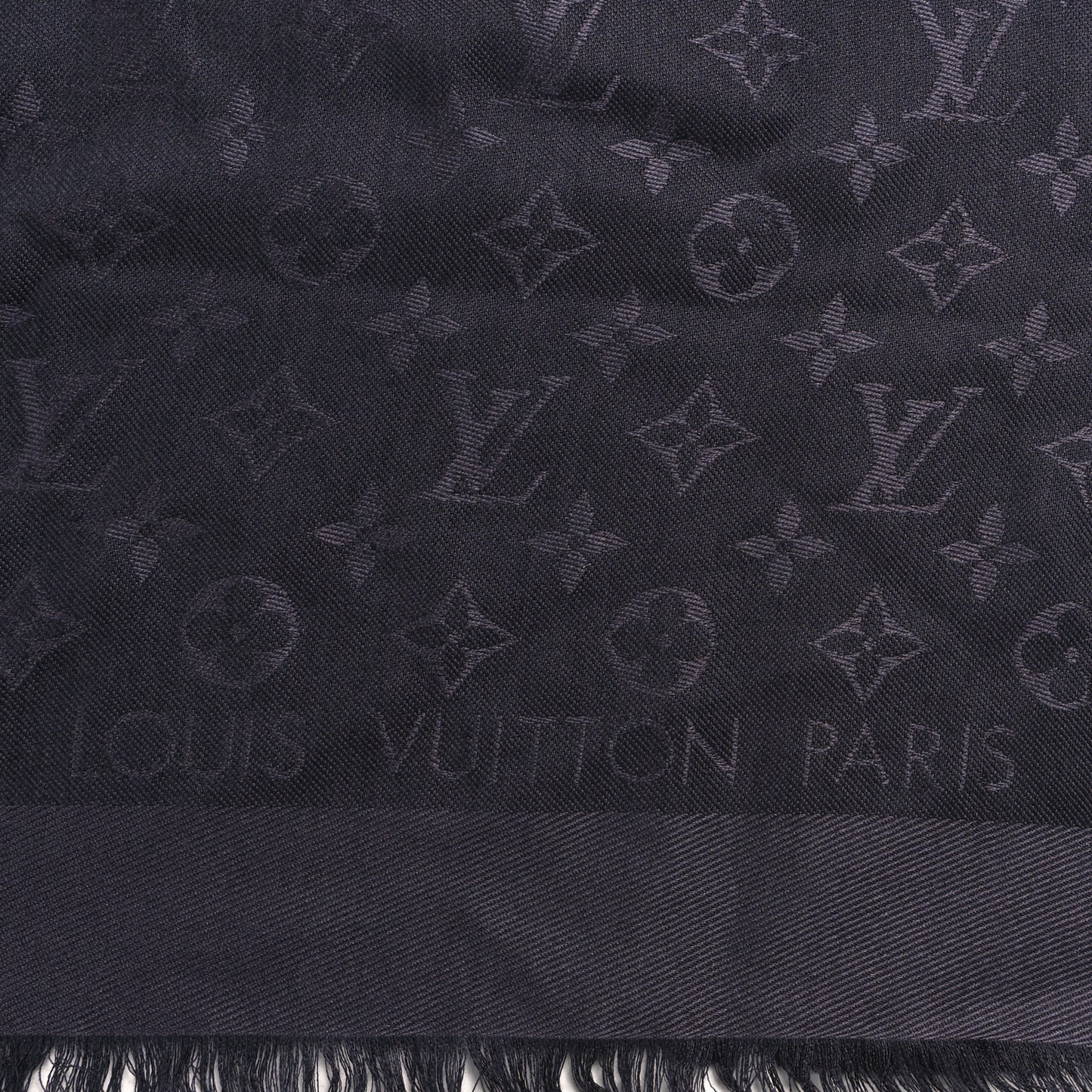 Silk Wool Monogram Shawl Charcoal Grey