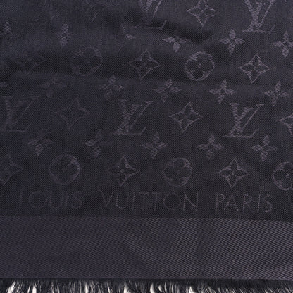 Louis Vuitton Silk Wool Monogram Shawl Charcoal Grey 2 of 3