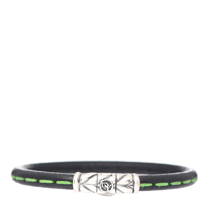 David Yurman Sterling Silver Black Leather Chevron Green Stitch Mens Bracelet 3 of 5