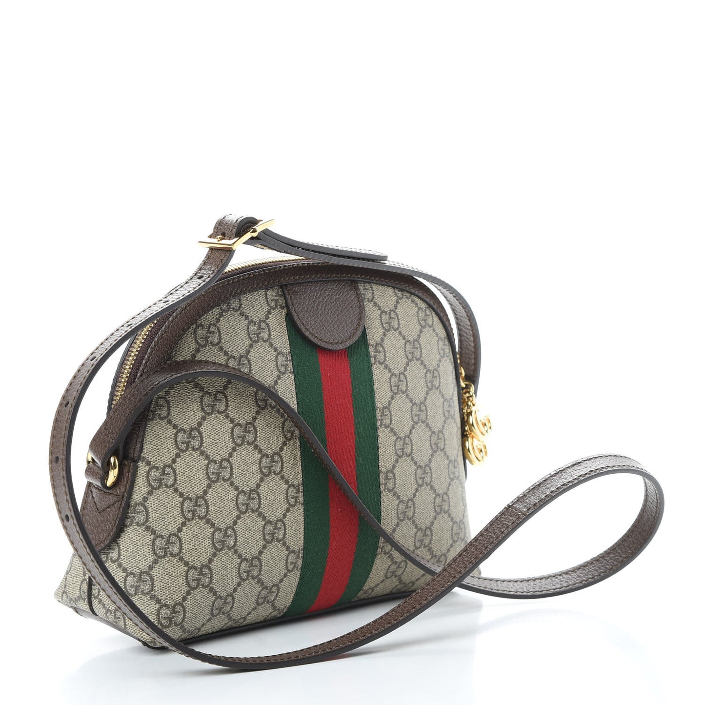 GG Supreme Monogram Textured Dollar Calfskin Web Small Ophidia Dome Shoulder Bag Beige Ebony New Acero