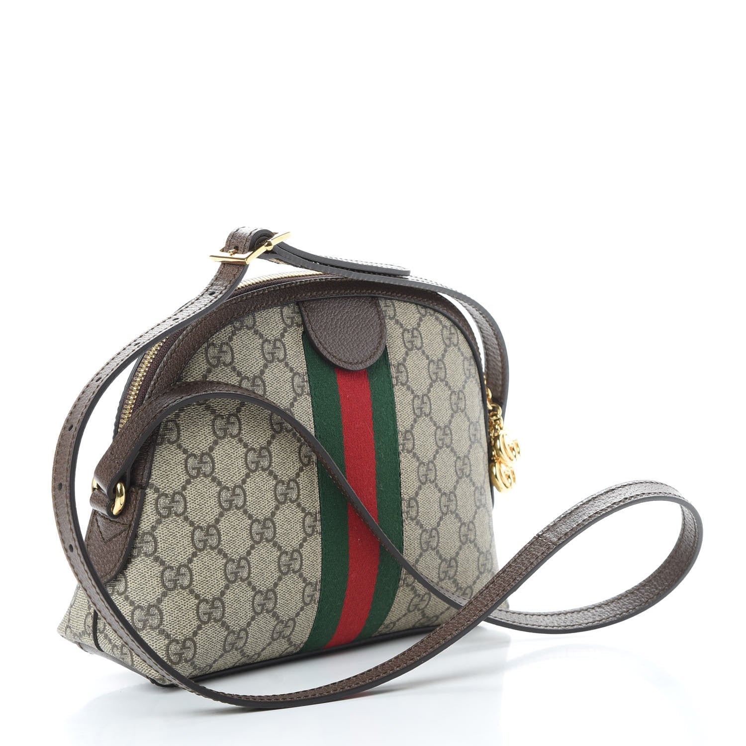 Gucci GG Supreme Monogram Textured Dollar Calfskin Web Small Ophidia Dome Shoulder Bag Beige Ebony New Acero 3 of 10