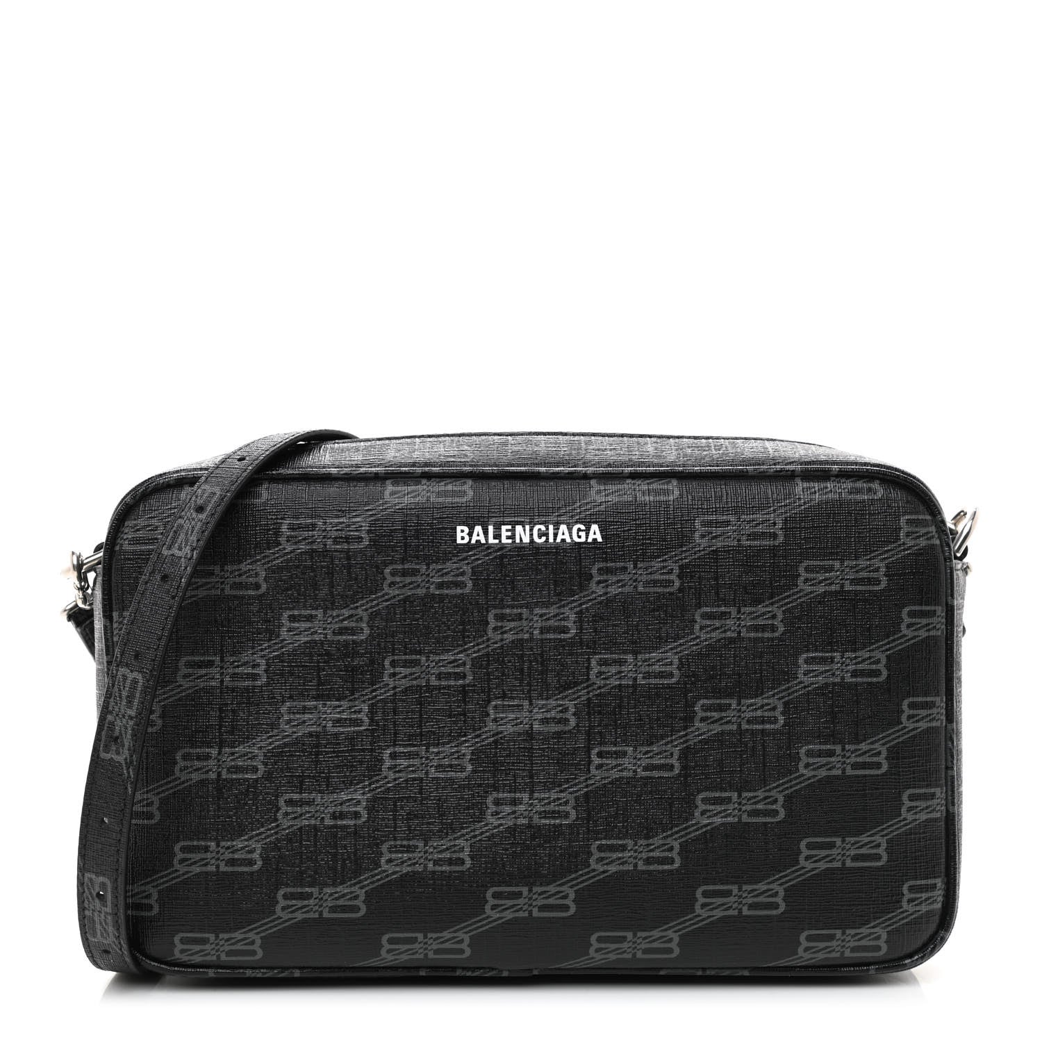 Balenciaga Coated Canvas BB Monogram Medium Signature Camera Bag Black Grey 1 of 8