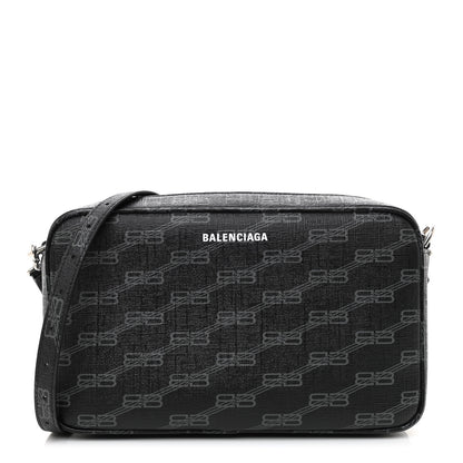 Balenciaga Coated Canvas BB Monogram Medium Signature Camera Bag Black Grey 1 of 8