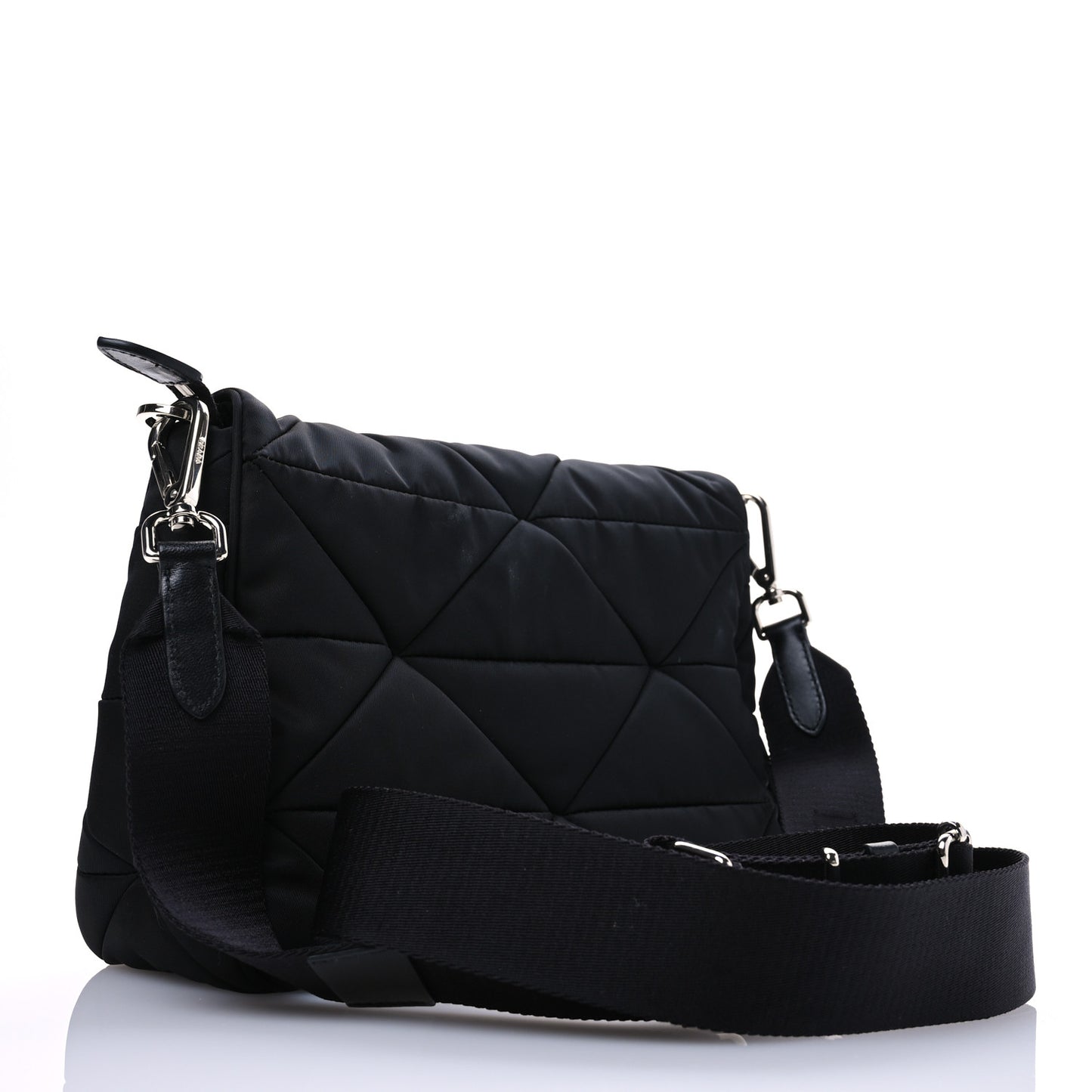 Re-Nylon Quilted Padded Flap Shoulder Bag Black
