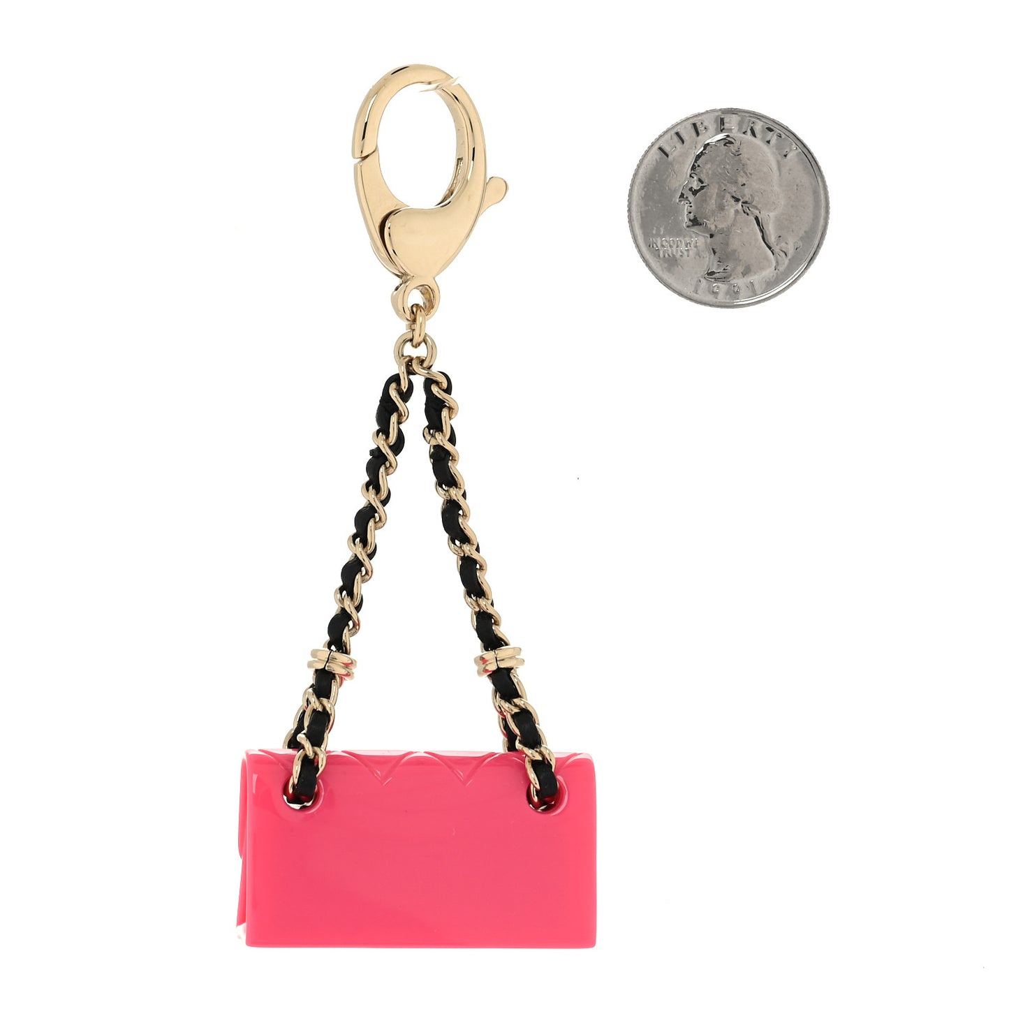 Calfskin Metal Resin CC Quilted Flap Bag Charm Gold Black Pink