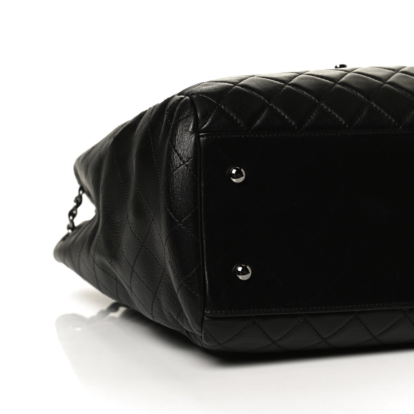 Lambskin Quilted Large Drawstring Bag Black