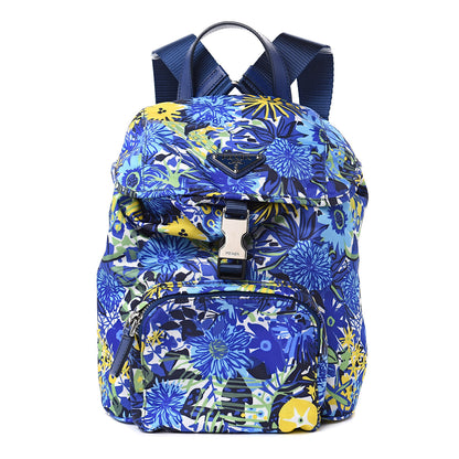 Prada Tessuto Nylon Floral Print Single Buckle Backpack Bluette Dis Primule 1 of 9