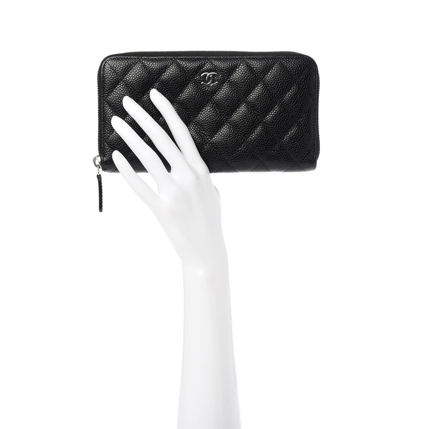 Caviar Quilted Large Gusset Zip Around Wallet Black