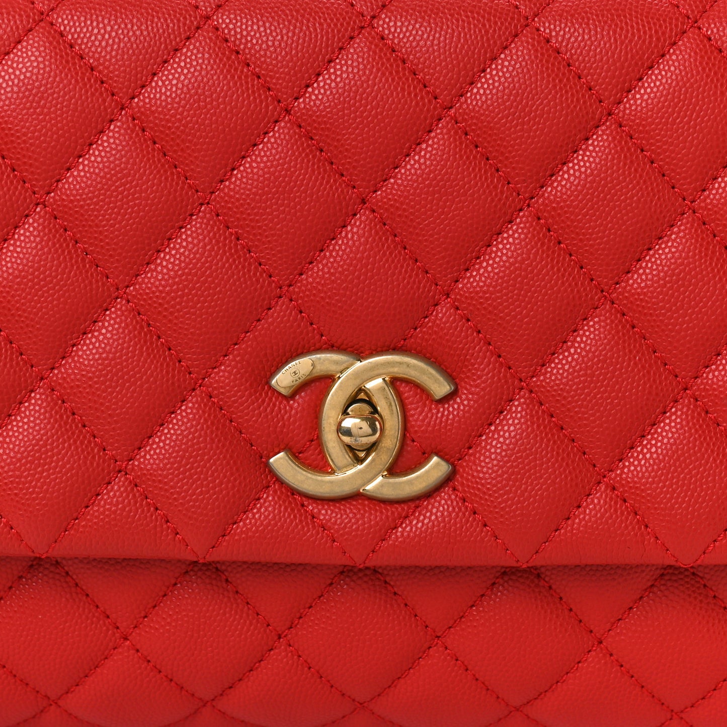 Caviar Quilted Small Coco Handle Flap Red