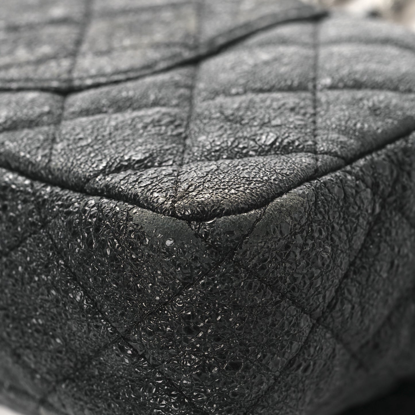 Metallic Crackled Calfskin Quilted East West Flap Navy