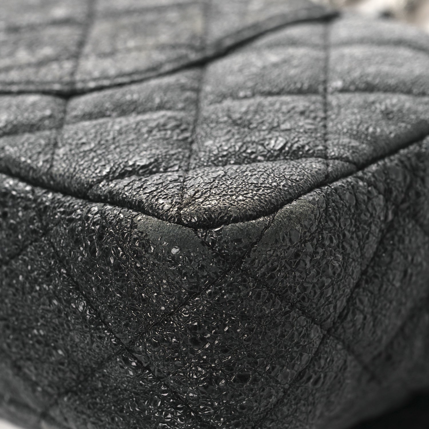 Chanel Metallic Crackled Calfskin Quilted East West Flap Navy 11 of 15