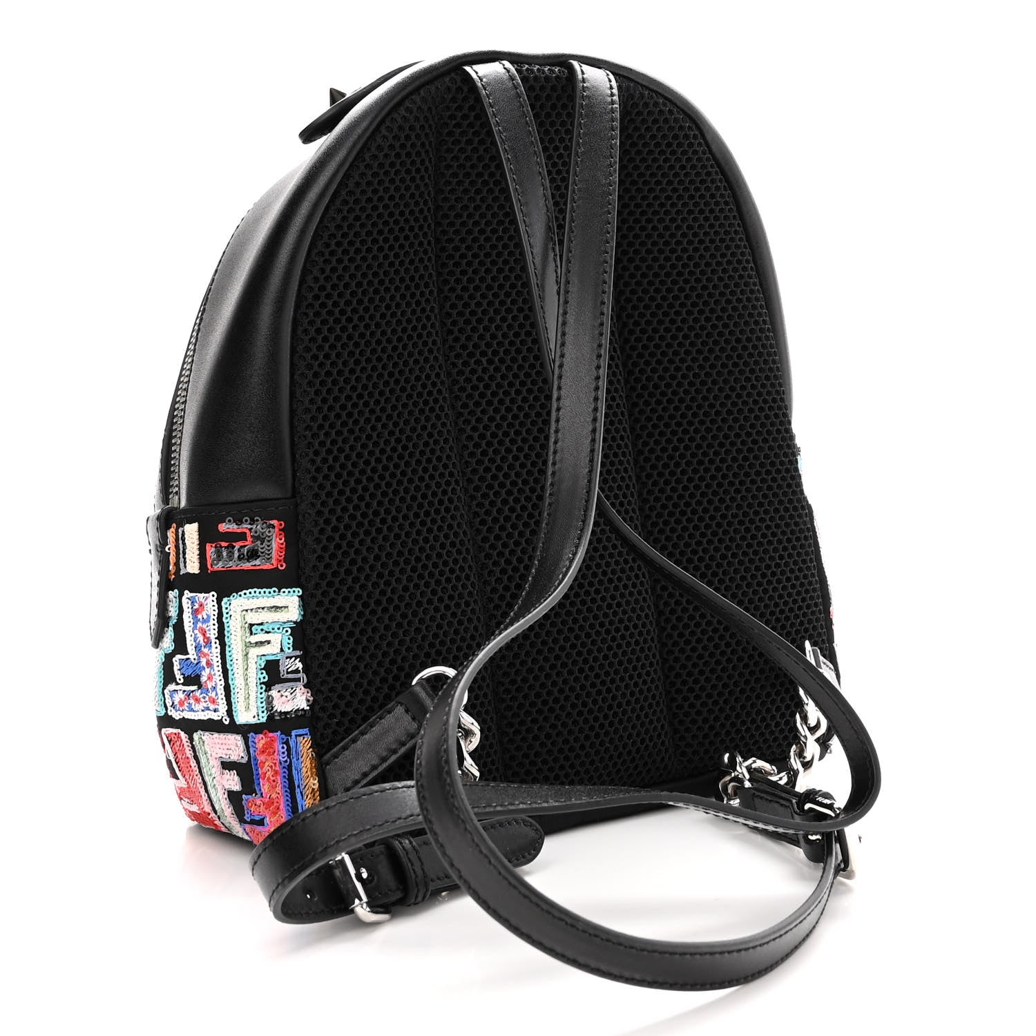 Fendi Nylon Vitello Liberty Sequin Fun Fair Embroidered Mini Backpack Black Multicolor 2 of 8