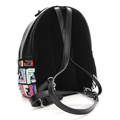 Fendi Nylon Vitello Liberty Sequin Fun Fair Embroidered Mini Backpack Black Multicolor 2 of 8
