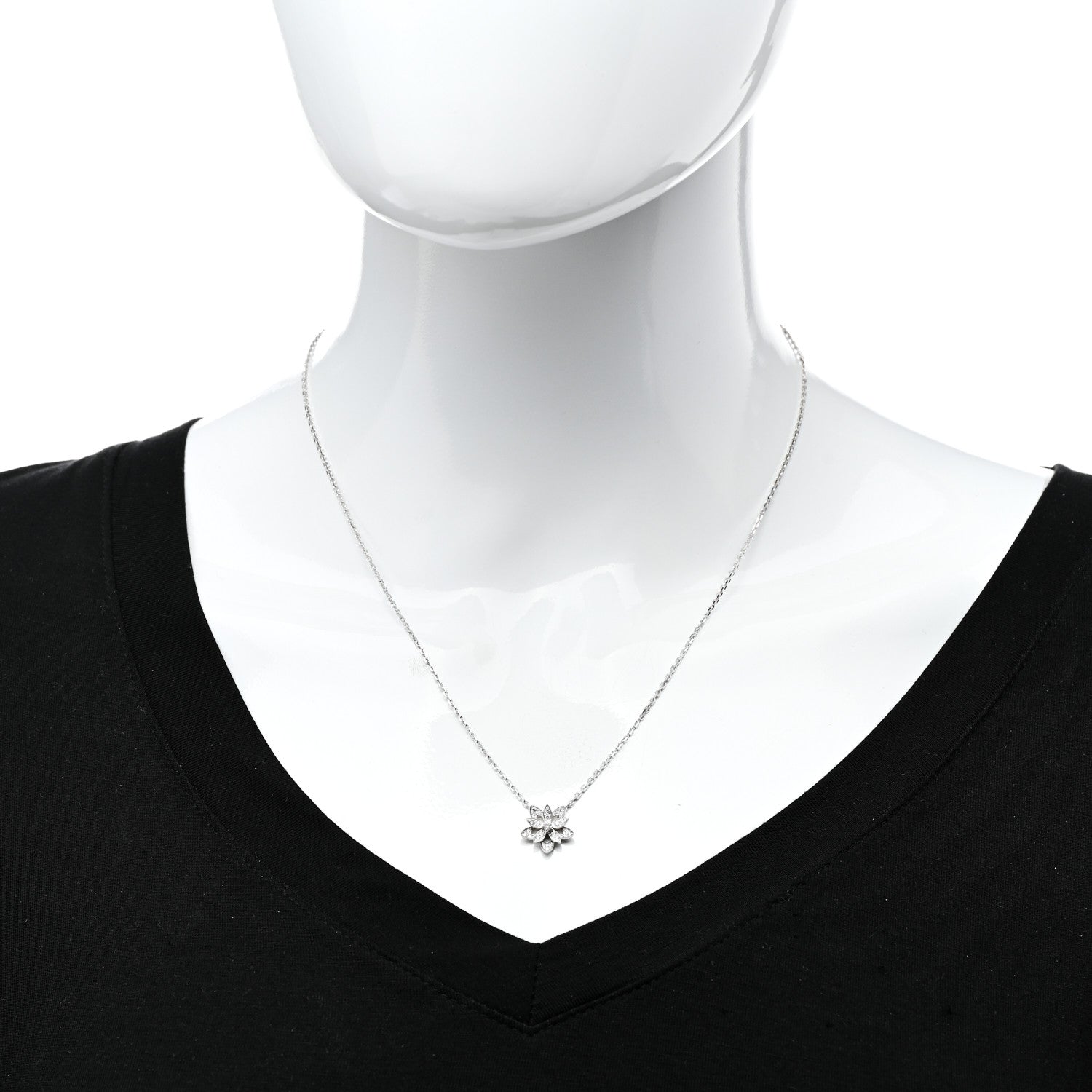 Van Cleef & Arpels 18K White Gold Diamond Mini Lotus Pendant Necklace 2 of 5