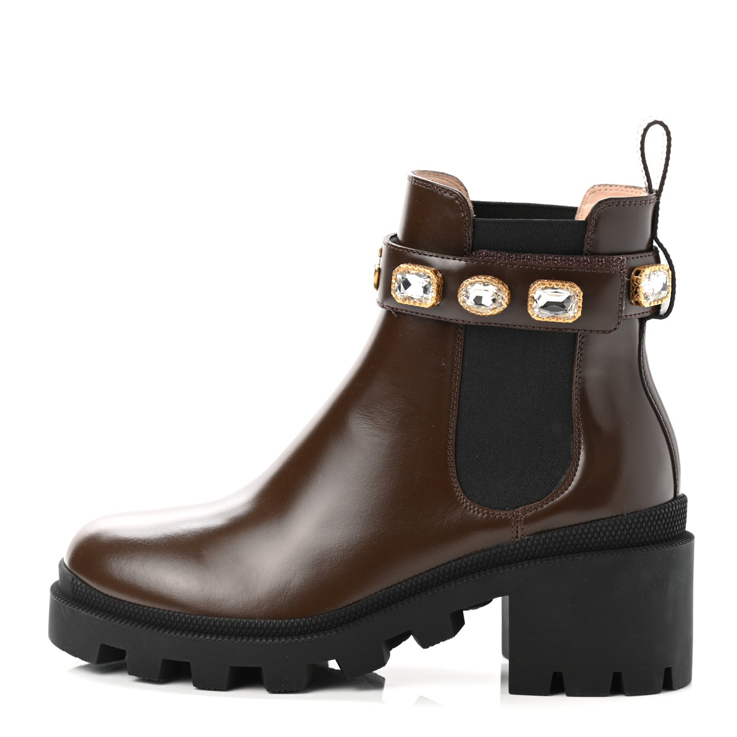Calfskin Crystal GG Trip Chelsea Ankle Boots 37.5 Maroon