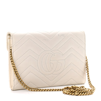 Gucci Calfskin Matelasse Mini GG Marmont Chain Wallet Mystic White 3 of 14