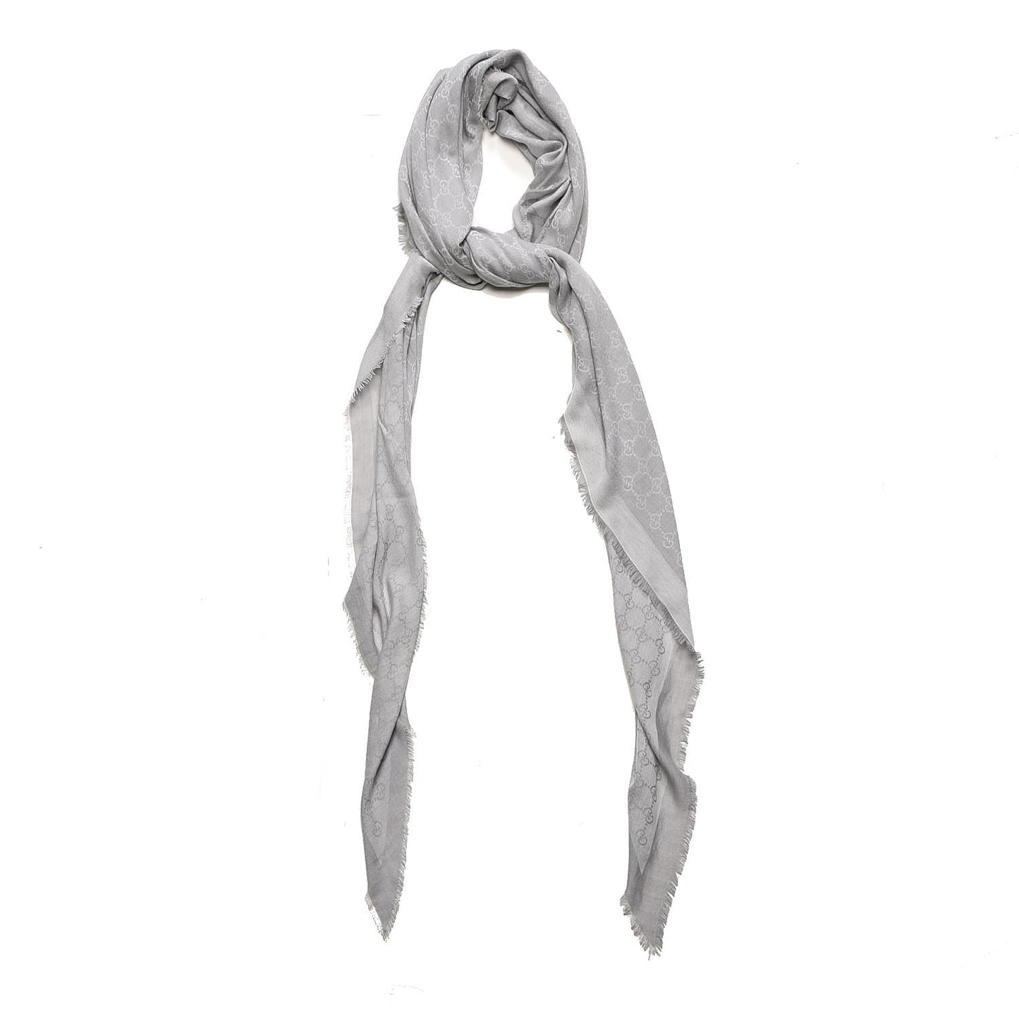 Modal Wool Monogram Fringe Scarf Grey