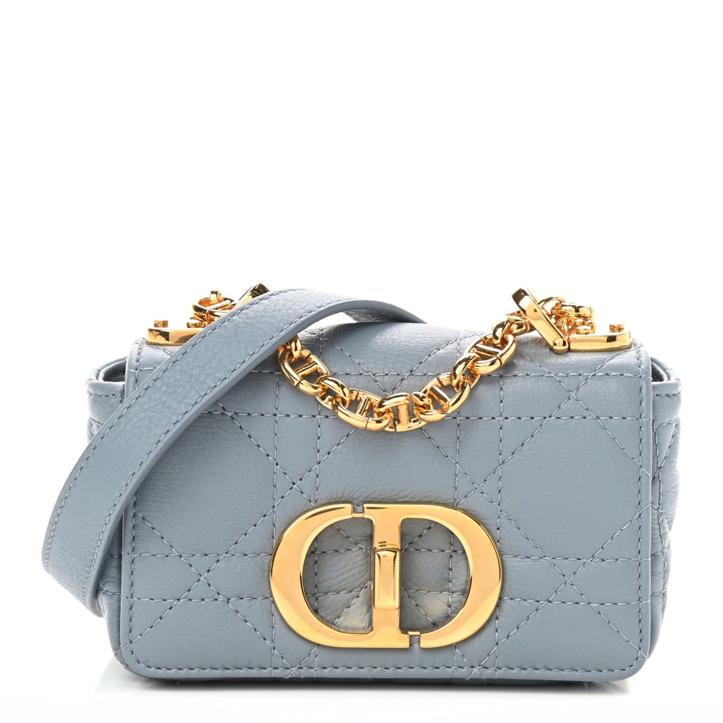 Supple Calfskin Cannage Micro Caro Bag Cloud Blue