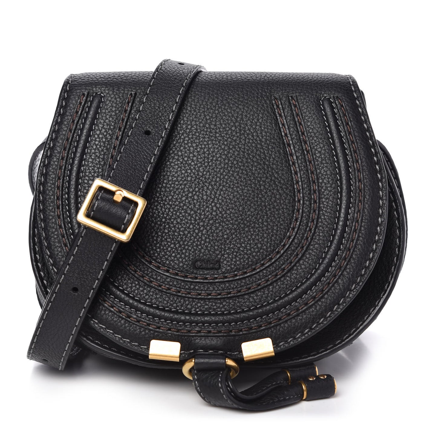 Calfskin Mini Marcie Round Crossbody Bag Black