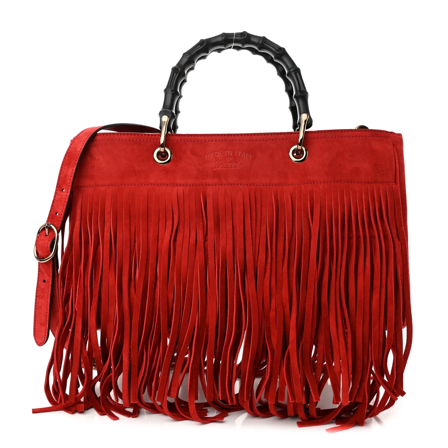 Gucci Suede Bamboo Fringe Medium Shopper Tote Red 1 of 11