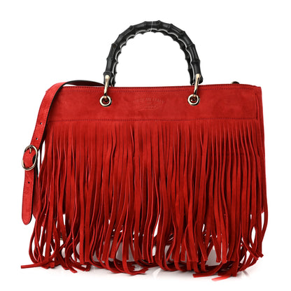 Gucci Suede Bamboo Fringe Medium Shopper Tote Red 1 of 11