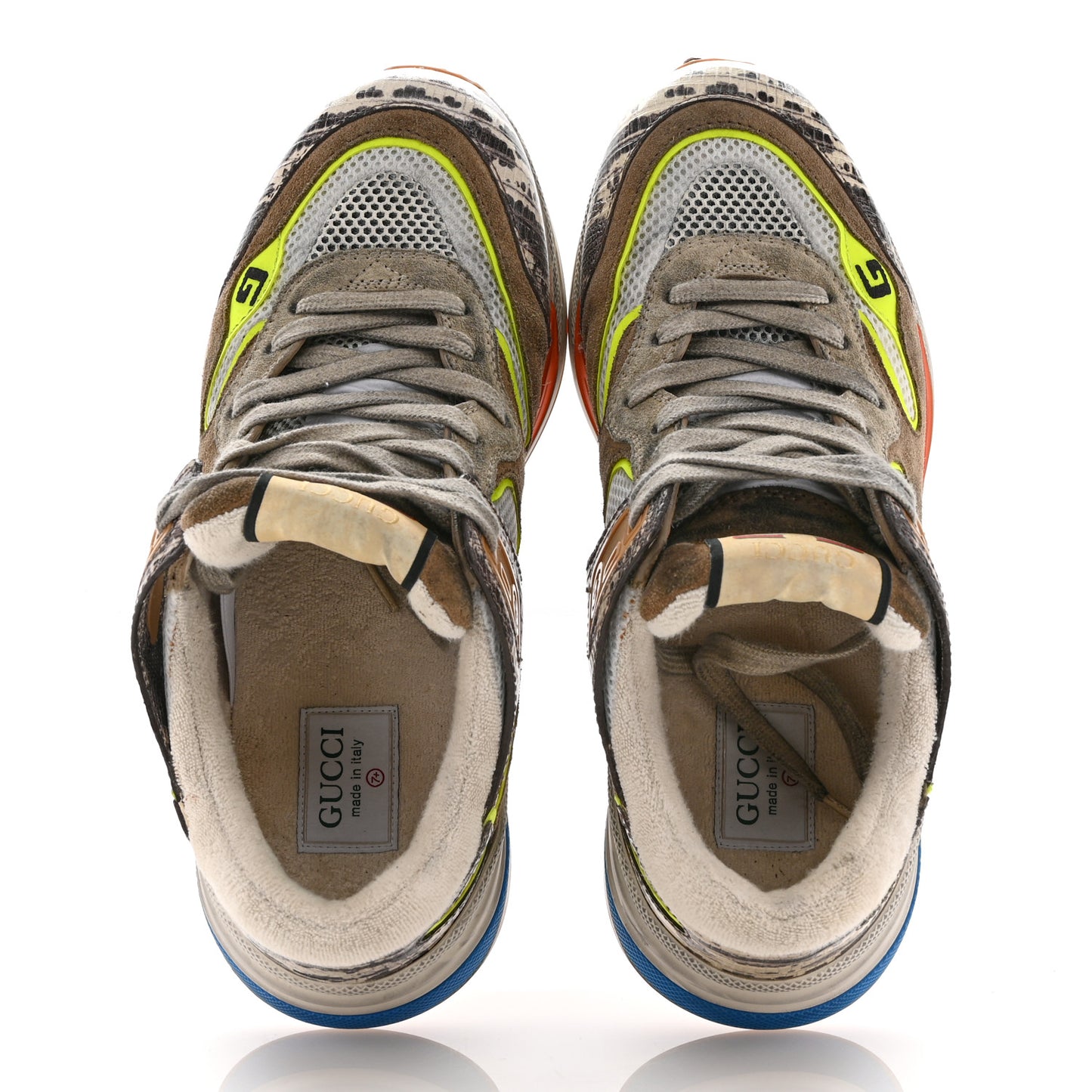 Suede Calfskin Tejus Printed Mens Ultrapace Sneakers 7.5 Natural Ardesia Neon Yellow