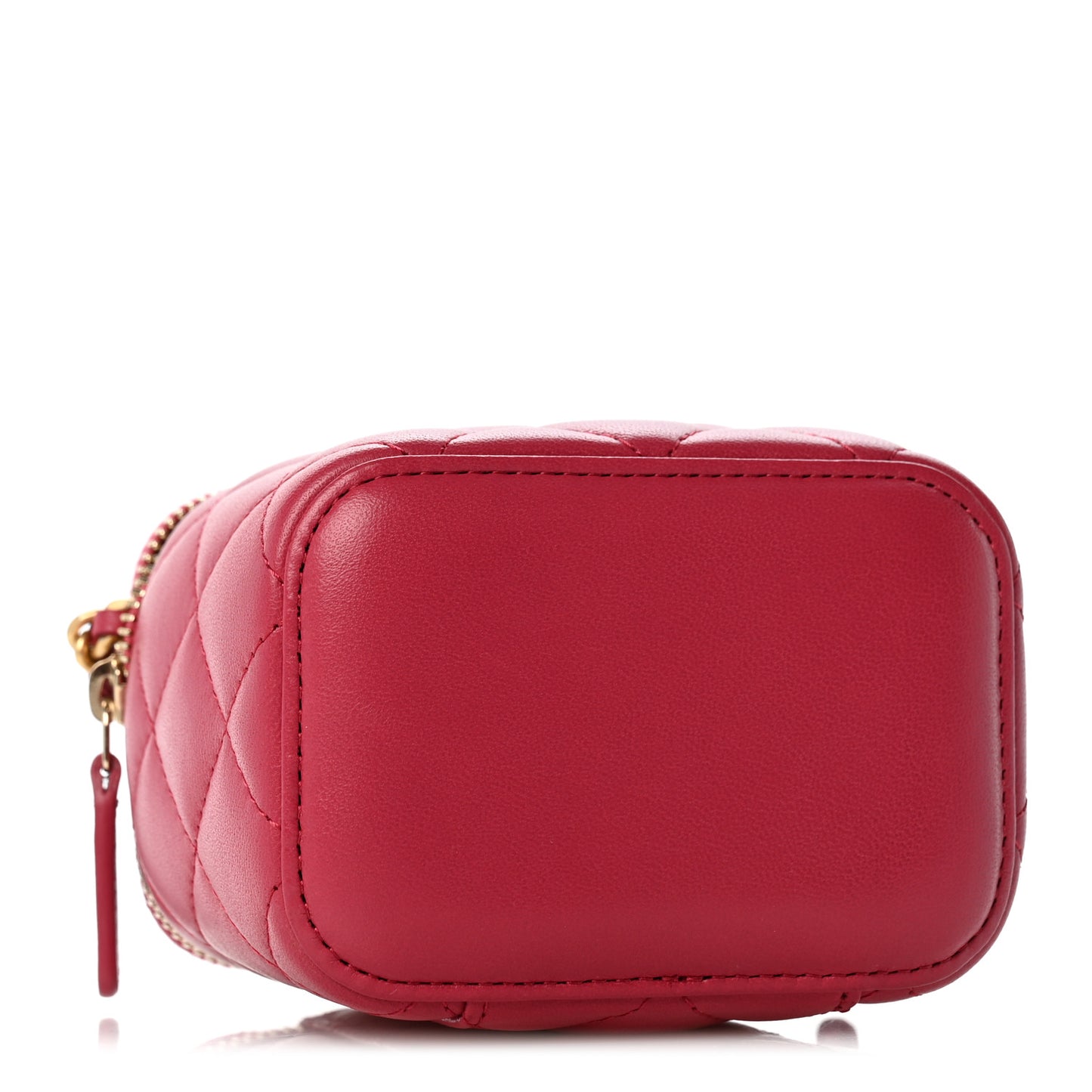 Lambskin Quilted Top Handle Mini Vanity Case With Chain Dark Pink