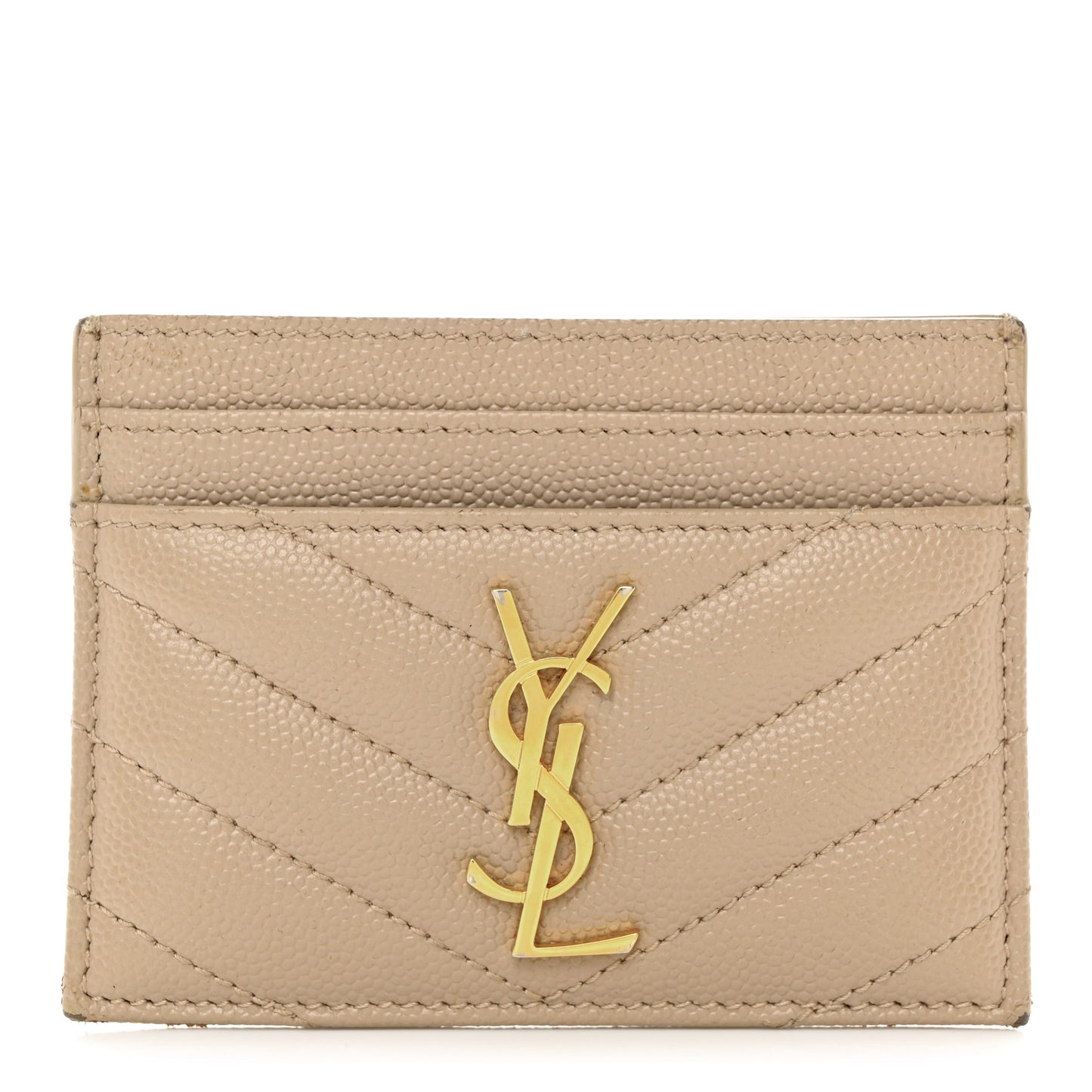 Grain De Poudre Matelasse Chevron Monogram Credit Card Case Dark Beige