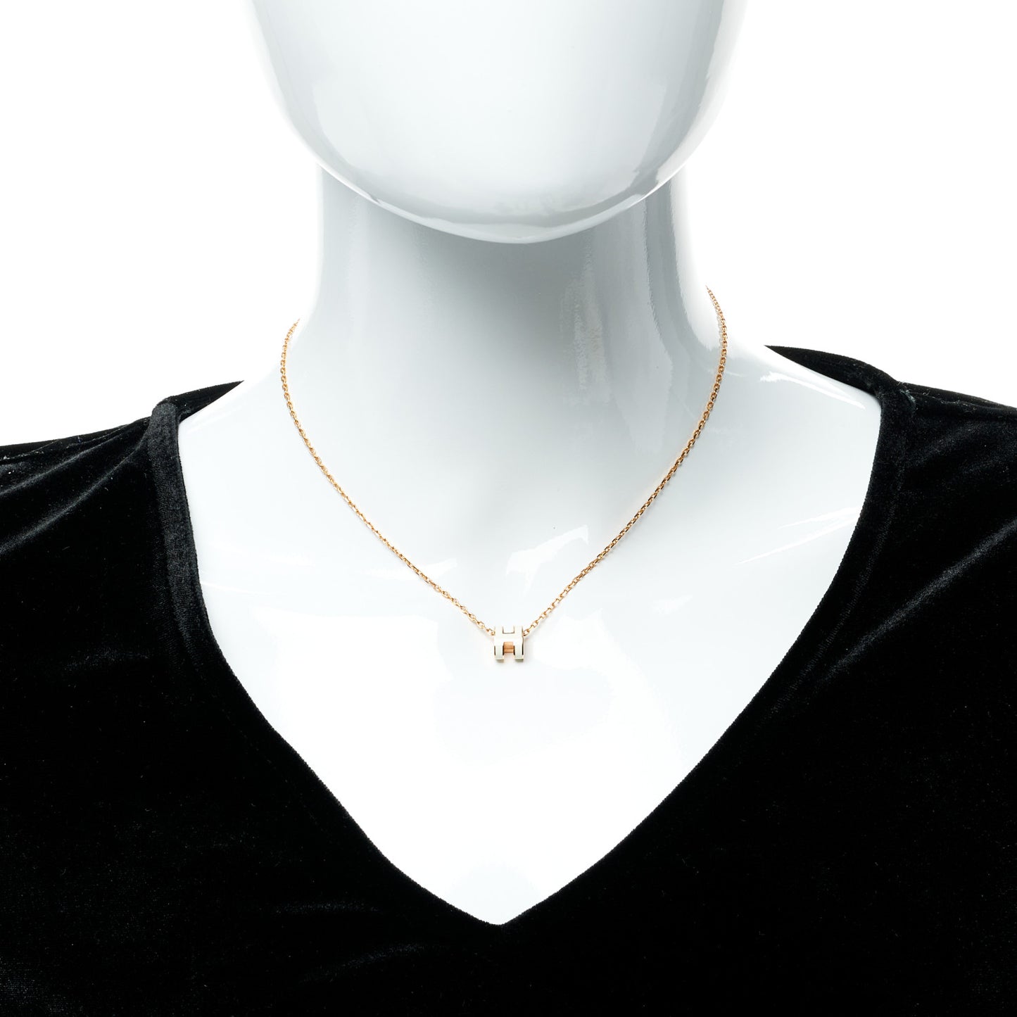 Lacquered Gold Mini Pop H Pendant Necklace White