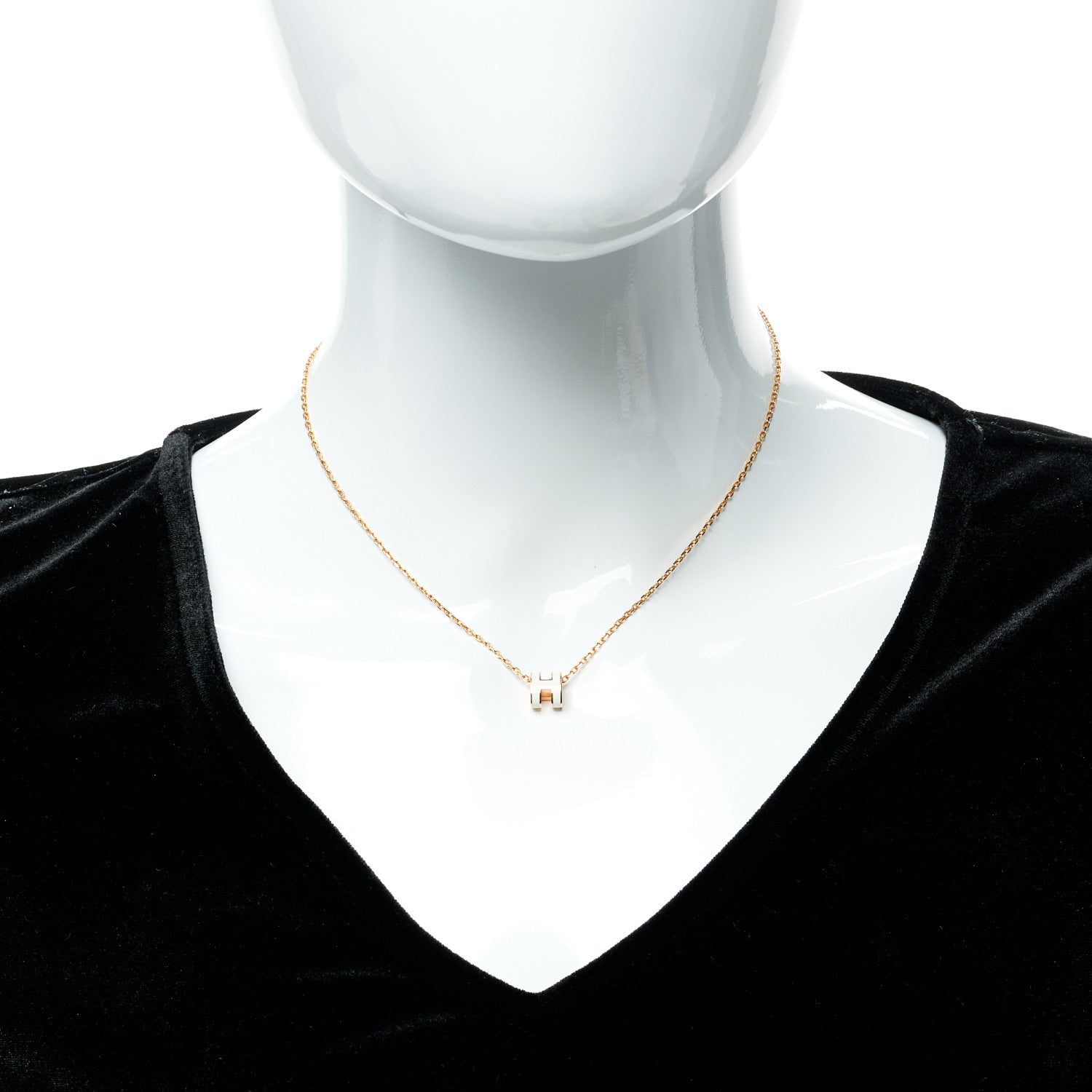 Hermes Lacquered Gold Mini Pop H Pendant Necklace White 3 of 6