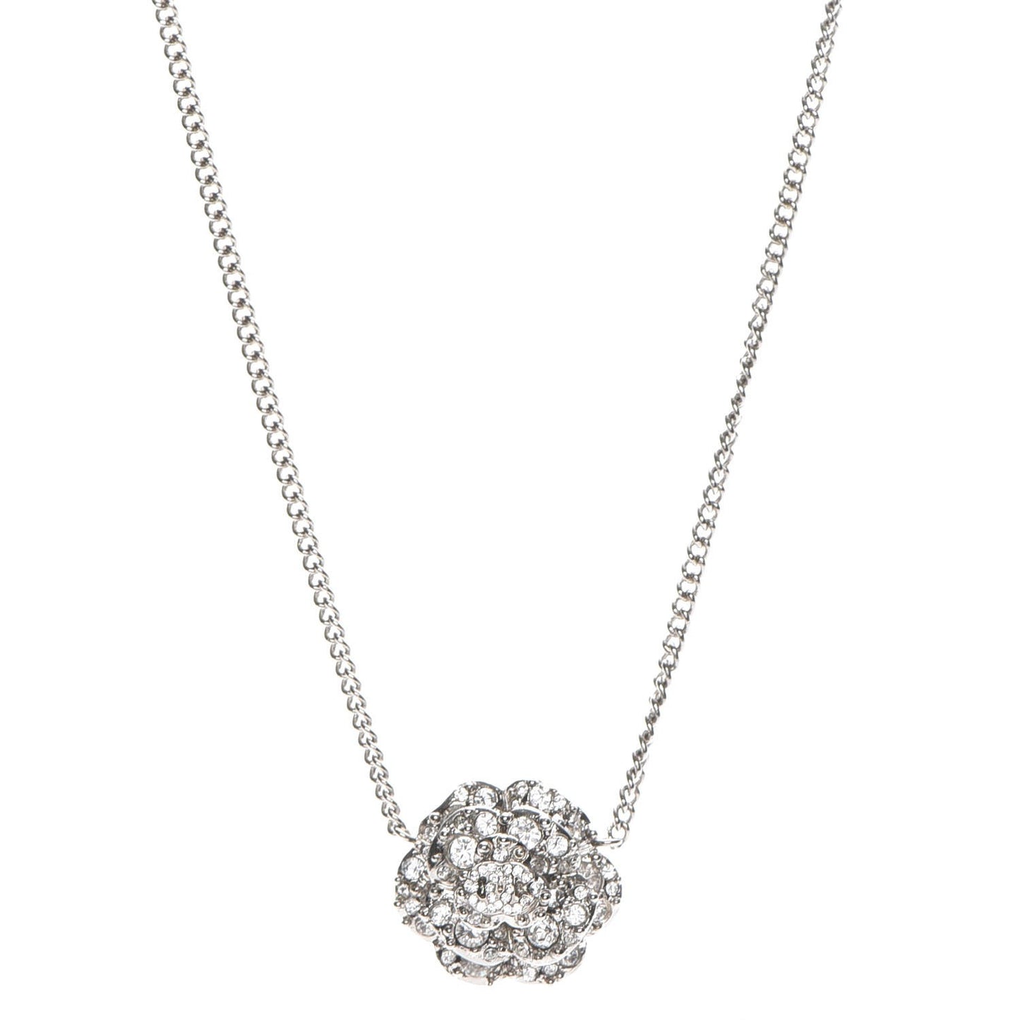 Swarovski Crystal Camellia CC Necklace Silver