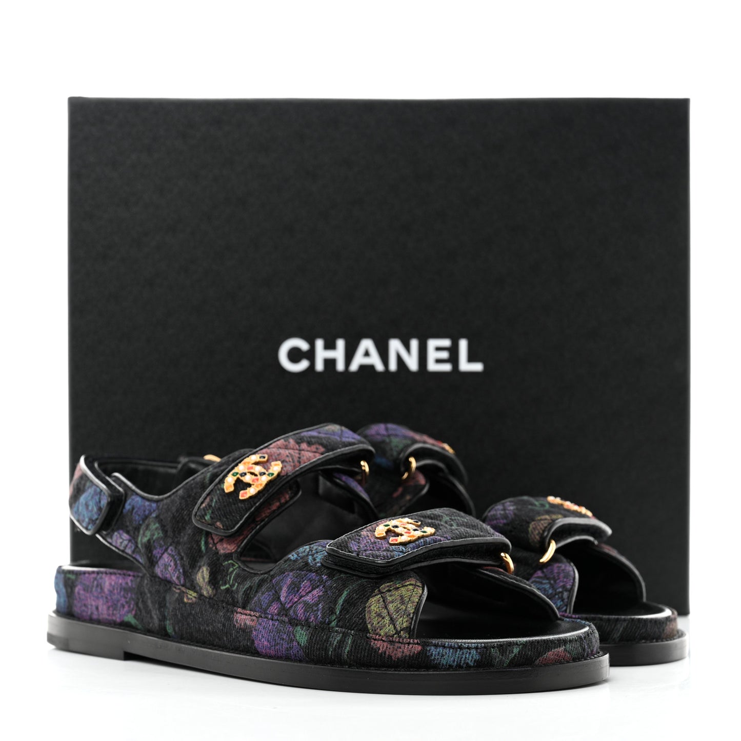 Denim Quilted Dad Sandals 38 Black Multicolor