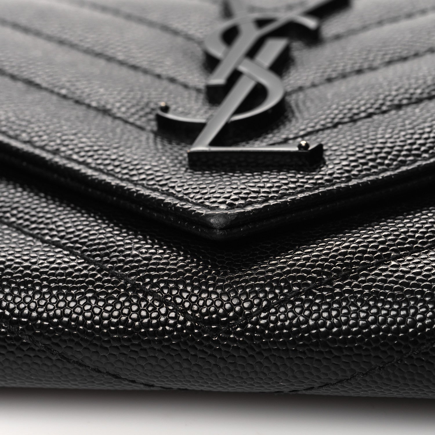 Saint Laurent Grain De Poudre Matelasse Chevron Monogram Flap Wallet Black 10 of 11