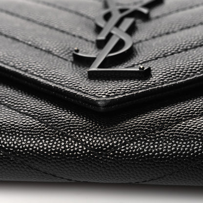 Saint Laurent Grain De Poudre Matelasse Chevron Monogram Flap Wallet Black 10 of 11