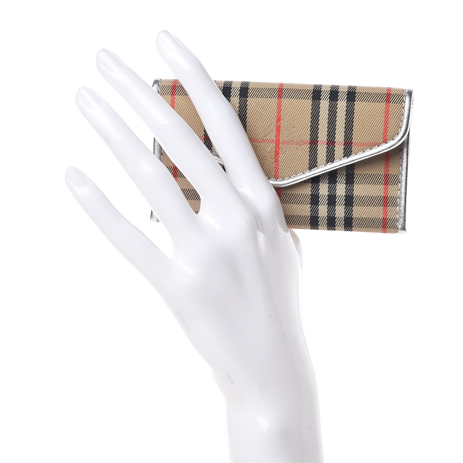 Burberry Smooth Calfskin 1983 Knight Check Envelope Card Case Silver 2 of 7