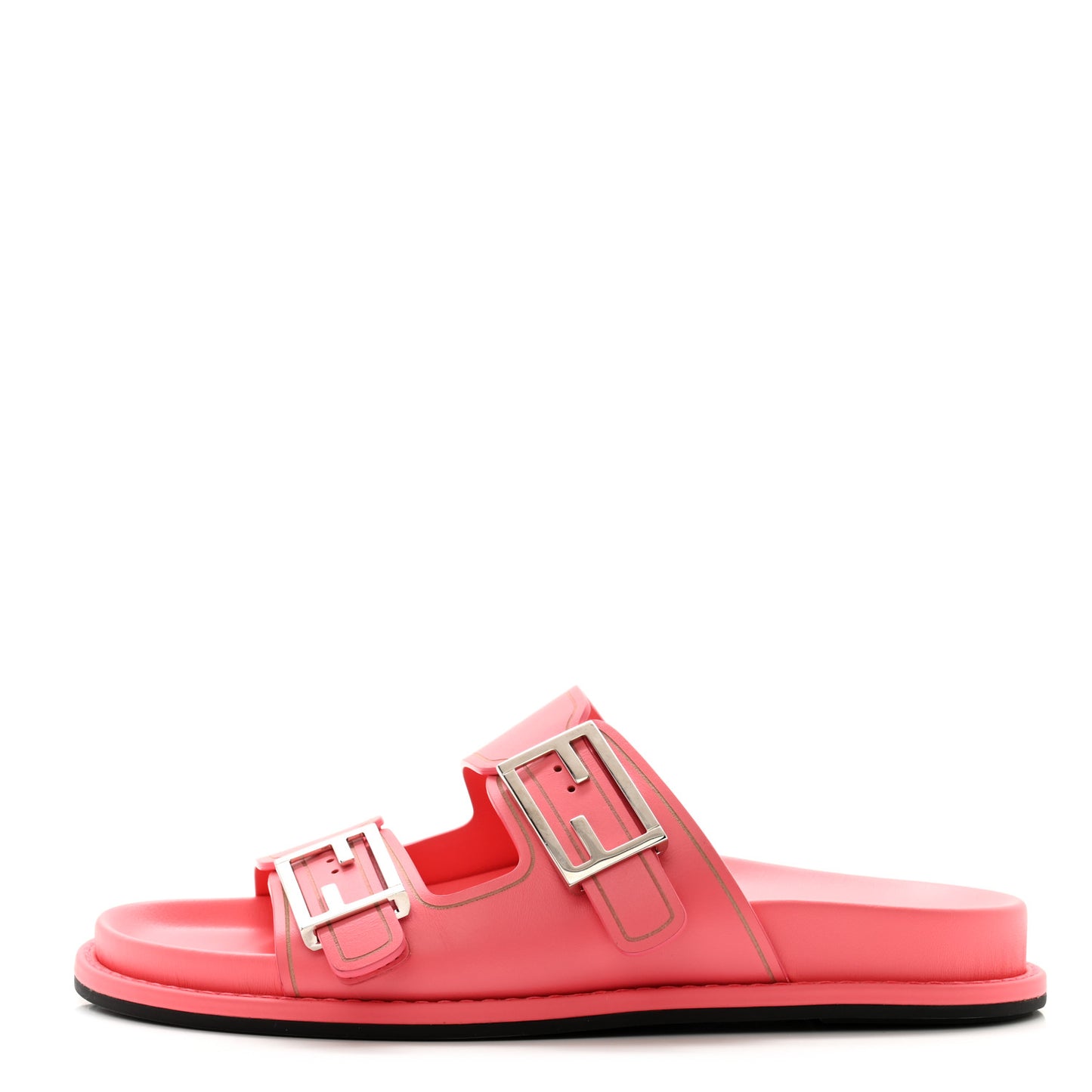 Vitello Fendi Feel Buckled Slide Sandals 38 Pink Dalia