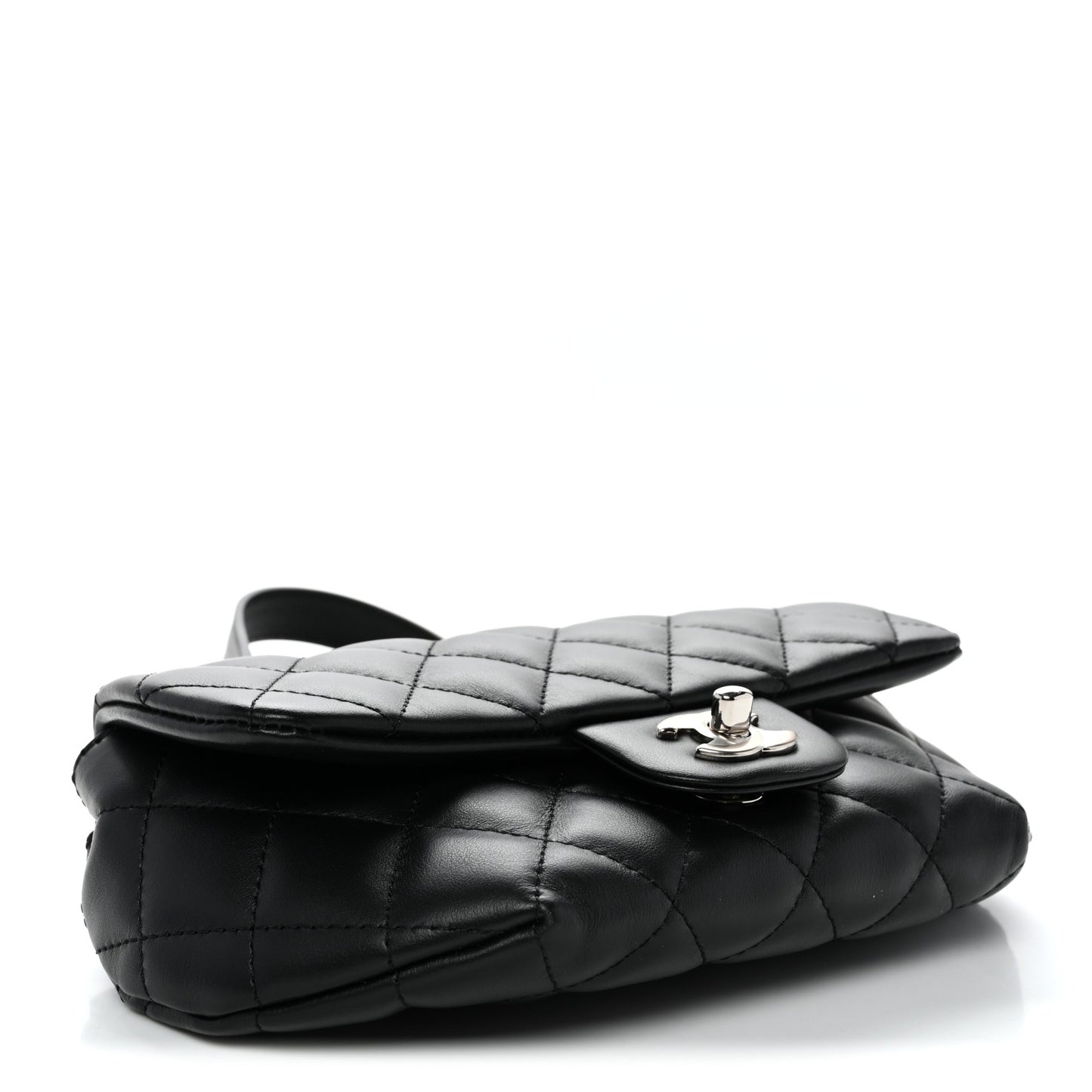 Calfskin Quilted CC Uniform Flap Belt Bag Black