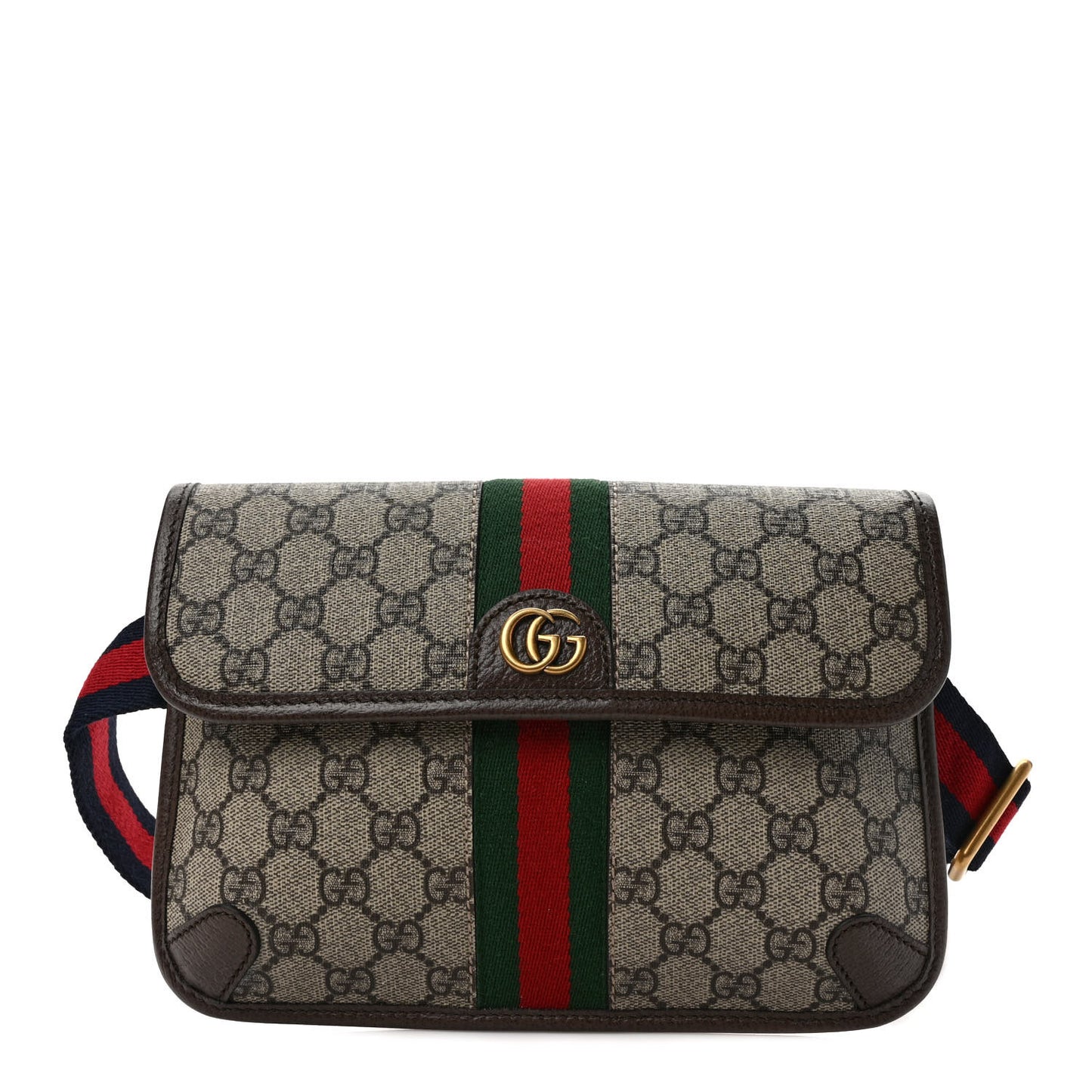 GG Supreme Monogram Web Small Ophidia Belt Bag Brown