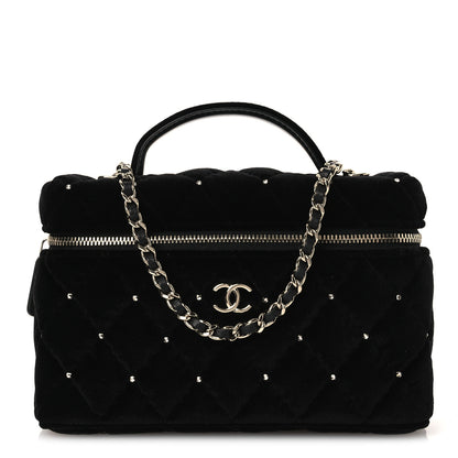 Chanel Velvet Diamanté Quilted Top Handle Slim Vanity Case With Chain Black 1 of 10