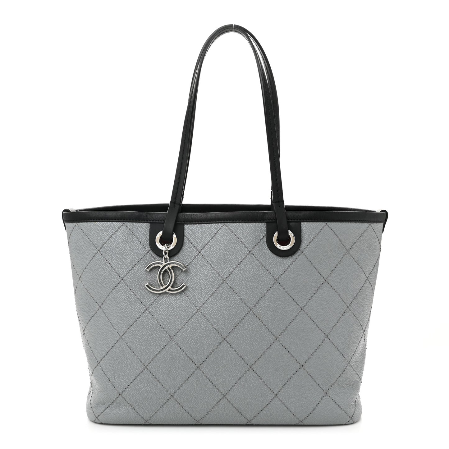 Grained Calfskin Shopping Fever Tote Grey Black